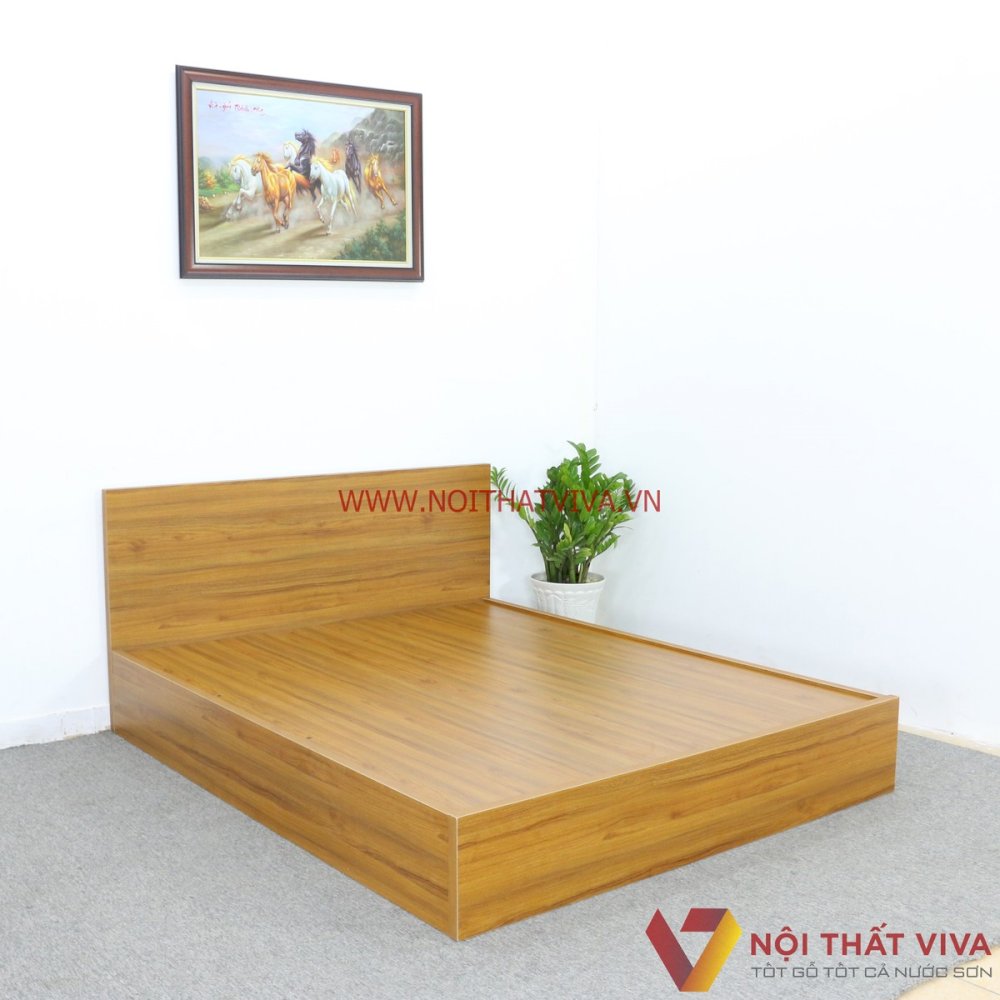 Giường Ngủ MDF Đẹp Màu Vàng Vân Gỗ Giá Rẻ