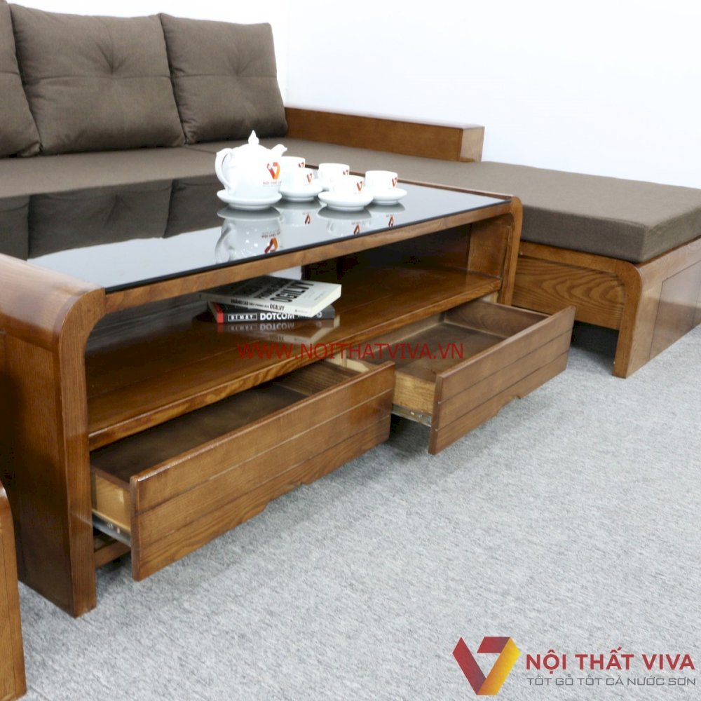 Bộ Sofa Gỗ Sồi Tự Nhiên Màu Óc Chó Có Nệm Hiện Đại Giá Rẻ