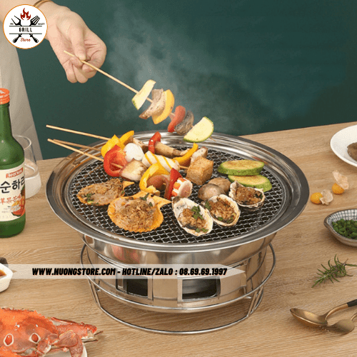 BBQ để bàn có đế đỡ Inox + 2 vỉ nướng giá rẻ