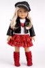 Chic and Sassy - for American Girl Doll - Black Motorcycle Faux Leather Jacket with Paperboy Hat, White T-shirt, Red Skirt and Red Boots - 18 inch Doll Clothes - Ảnh 4