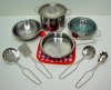 10-piece Playset Metal Pots and Pans Kitchen Cookware for Kids with Cooking Utensils Set_small 0