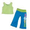 18 Inch Doll Outfit Yoga 2 Pc. Set Fits American Girl Doll Clothes & More! Popular Rhinestone Lime Green Tank Top & Teal Blue Embroidered "Love" Pants_small 1