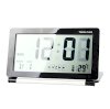 Multifunction Silent LCD Digital Large Screen Travel Desk Electronic Alarm Clock, Date/Time/Calendar/Temperature Display, Snooze, Folding (Black+Silver)_small 0