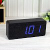 EiioX Rectangular Wooden Digital Alarm Clock Blue LED Black Skin with Thermometer Voice and Sound Control_small 1