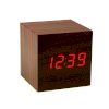 ZPS(TM) Mini Cube Style Digital Red LED Wooden Wood Desk Alarm Brown Clock Voice Control_small 0