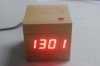 A-szcxtop(TM) New Mini Cube Desk USB/AAA Wooden Alarm Digital Clock Red LED_small 0