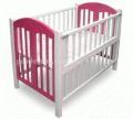 Giường-Cũi trẻ em 2 trong 1, gỗ xoan đào, màu hồng-trắng 