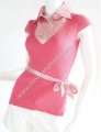 Bebe vest len lụa hồng, in logo, thắt lưng lụa BB1133
