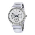 Fossil Women's ES2953 White Expandable bracelet White Steel Case Silver Dial Crystallized Bezel Watch