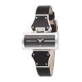 BCBGMAXAZRIA Women's BG6226 Visionaire Silver-Tone Black Leather Watch