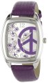 Breda |Women's 8205_purple "Savannah" Purple Leather Band Peace Sign and Flower Dial Watch