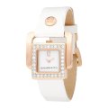 BCBGMAXAZRIA Women's BG6221 Arabesque Crystal Bezel Gold-Tone White Leather Watch