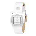 BCBGMAXAZRIA Women's BG6220 Arabesque Crystal Bezel Silver-Tone White Leather Watch