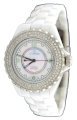 Le Chateau #5802 Women's Mid Size White Ceramic Watch with Crystal Bezel