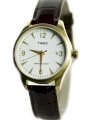 Timex Originals Mens White Dial Gold Tone Stainless Steel Case Brown Leather Strap Watch T2N532