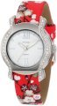 Pedre Women's 6400SX Silver-Tone/ Red Asian Floral Strap Watch