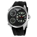 Torgoen Swiss Men's T08301 Triple Time Zone Black Polyurethane Strap Watch