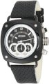 EOS New York Men's 173SBLKWHT Gauge Black Leather Strap Watch