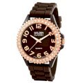 Golden Classic Women's 2220-rosegoldbrown "Glam Jelly" Rhinestone Brown Silicone Watch