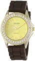 Golden Classic Women's 2289-Gold/brown "Love Affair" Clear Rhinestone Brown Silicone Watch