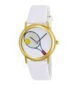 Women's Gold-Tone Tennis Racquet with Rotating Ball Patent White Strap Watch # 6515GW