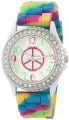 Golden Classic Women's 2297-F "Colors Galore" Rhinestone Encrusted Bezel Peace Sign Dial Silicone Watch