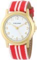 Pedre Women's 0231GX Gold-Tone with Red-White Stripe Grosgrain Strap Watch