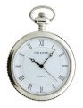 Pedre Silver-Tone Open Face Coin Edge Roman Numeral Dial Pocket Watch with Chain # 8560SX-PW
