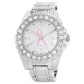Golden Classic Women's 2284-BCsilver "Time's Up" Rhinestone Pink Breast Cancer Awareness Metal Band Watch