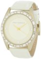  French Connection Women's FC1008GG Glossy White Leather Strap Round Gold-Tone Stainless Steel Case Watch