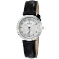 Grovana Ladies Silver Dial Black Leather Strap Quartz Watch 3276.1532