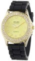 Golden Classic Women's 2289 gold/black "Love Affair" Clear Rhinestone Black Silicone Watch
