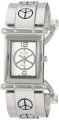 Golden Classic Women's 2181-Silver Shaggy Chic Silver Peace Sign Etched Bangle Watch