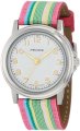 Pedre Women's 0231SX Silver-Tone/ Pink Stripe Grosgrain Strap Watch