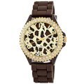 Golden Classic Women's 2220-leopardbrown "Glam Jelly" Oversized Rhinestone Leopard Silicone Watch