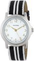 Pedre Women's 0231SX Black/ White Striped Grosgrain Strap Silver-Tone Watch