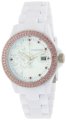 K&Bros  Women's 9537-2 Ice-Time Skulls Stones Pink Crystal Accented White Watch