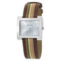 Pedre Women's 6012SX Silver-Tone/ Brown Stripe Grosgrain Strap Watch