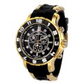  Aquaswiss 96XG025 Man's Chronograph Watch Swiss Rugged Collection Black and White Bezel Gold Tone Case Rubber Strap with Gold Inserts