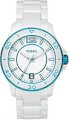Fossil White Dial White and Teal Ceramic Bracelet Ladies Watch CE1052