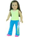 18 Inch Doll Outfit Yoga 2 Pc. Set Fits American Girl Doll Clothes & More! Popular Rhinestone Lime Green Tank Top & Teal Blue Embroidered "Love" Pants