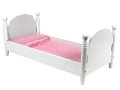 White Wood Doll Bed with Turned Legs & Doll Bedding for 18 Inch Dolls and fits American Girl Dolls, Easy to Assemble, 18" Doll Sized White Single Bed