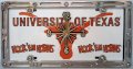 1 Hook'em Horns, Clock, on, " University of Texas, Hook'em Horns ", Metal Sign, in a, Slotted Rim, Metal Frame,,6B5.0&6A2.8