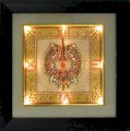 eCraftIndia Golden Color Designed Marble with LED and Wooden Frame Analog Wall Clock