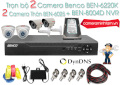 Trọn bộ 2 Camera Dome BENCO BEN-6220K và 2 Camera Thân BEN-6025 + BEN-8004D NVR
