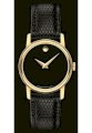 Đồng hồ Movado Gold Plated Stainless Steel Case Black Leather Sapphire Crystal 2100006