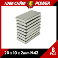 Set 8 viên Nam châm vĩnh cửu Neodymium đất hiếm ((NdFeb,  20mm x 10mm x 2mm )