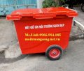 Xe thu gom rác đường phố 3 bánh đúc màu cam 1000 lít MKC