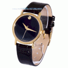 Đồng hồ Movado M66 3kim dây da vỏ vàng mặt đen cho nam và nữ