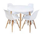 Bộ bàn ghế phòng khách cao cấp : 1 bàn TE-DAW-08W Emaes 3 chân mặt gỗ + 4 ghế cafe DSW- S7